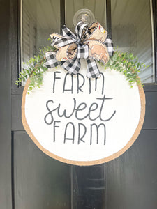 Farm Sweet Farm with Farm Bow Circle Door Hanger
