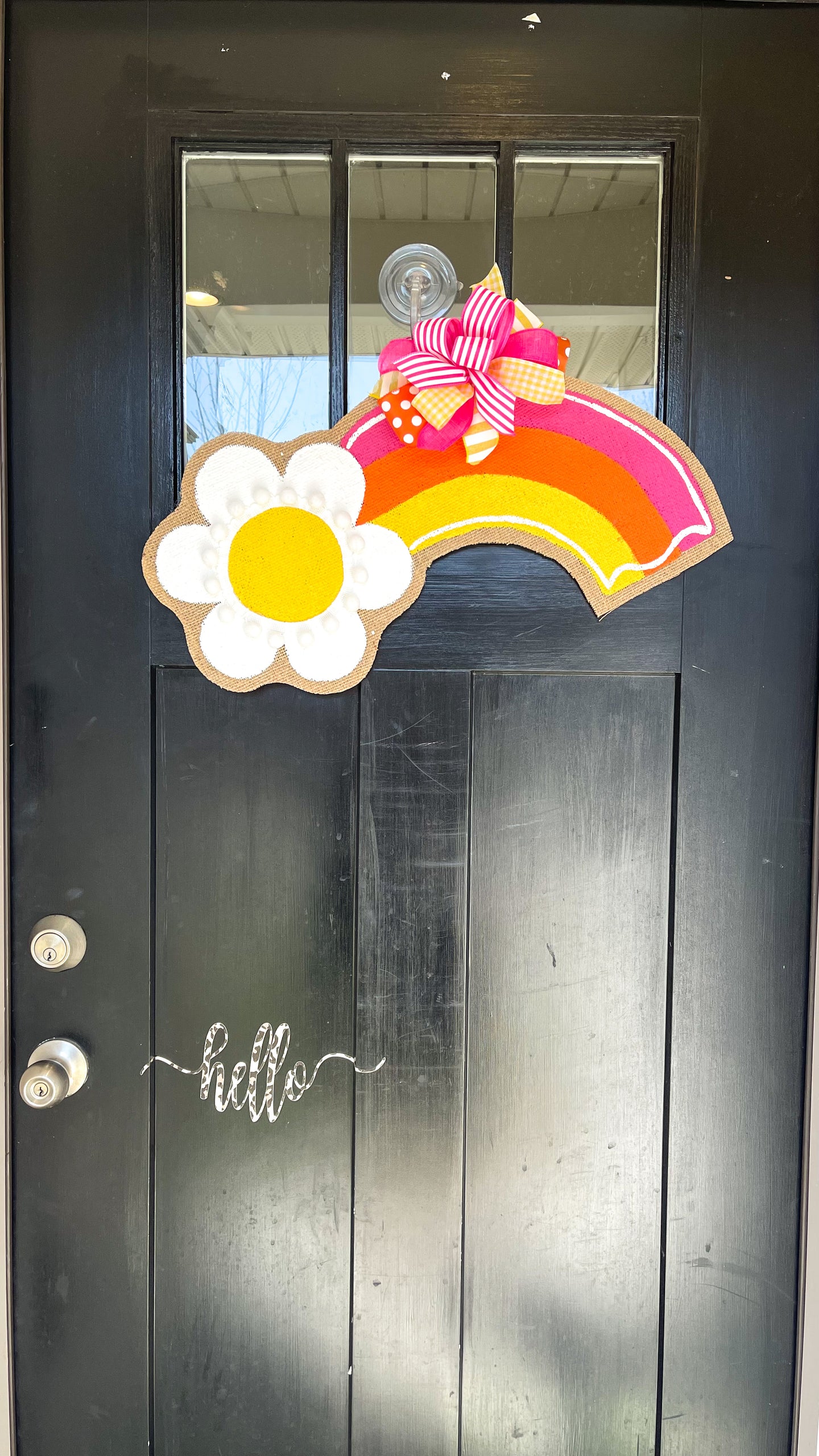 Retro Flower Rainbow Burlap Door Hanger