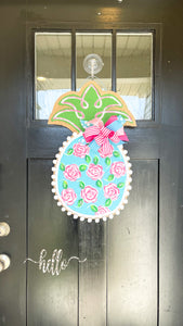 Burlap Pineapple Door Hanger - Lilly First Impressions Inspired (Small/Turquoise)