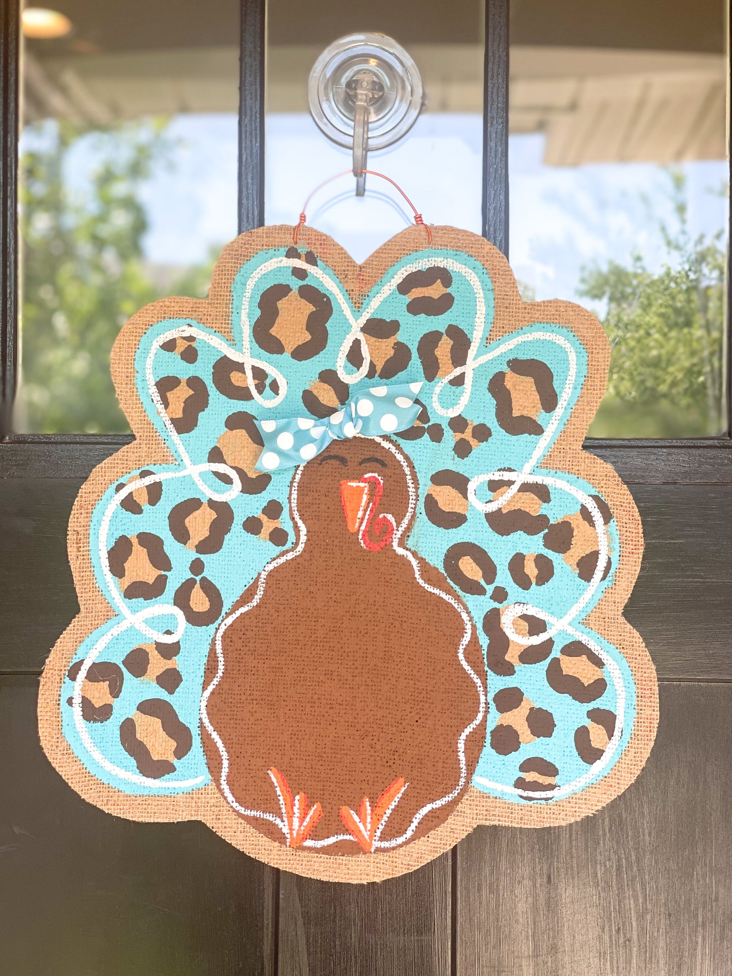 Thanksgiving Turkey Door Hanger - turquoise leopard