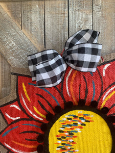 Burlap Sunflower Door Hanger - Red Fall Round Sunflower
