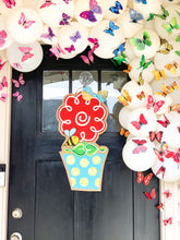 Load image into Gallery viewer, Flower Burlap Door Hanger - Red In Flowerpot with Bee