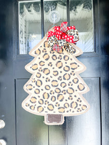 Christmas Burlap Door Hanger - Leopard Christmas Tree