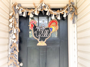 Painted Rooster Door Hanger - Hey Y'all