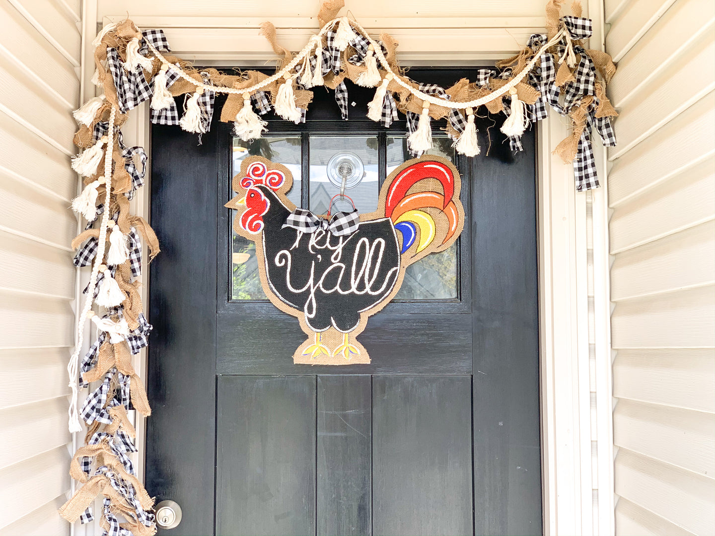 Painted Rooster Door Hanger - Hey Y'all