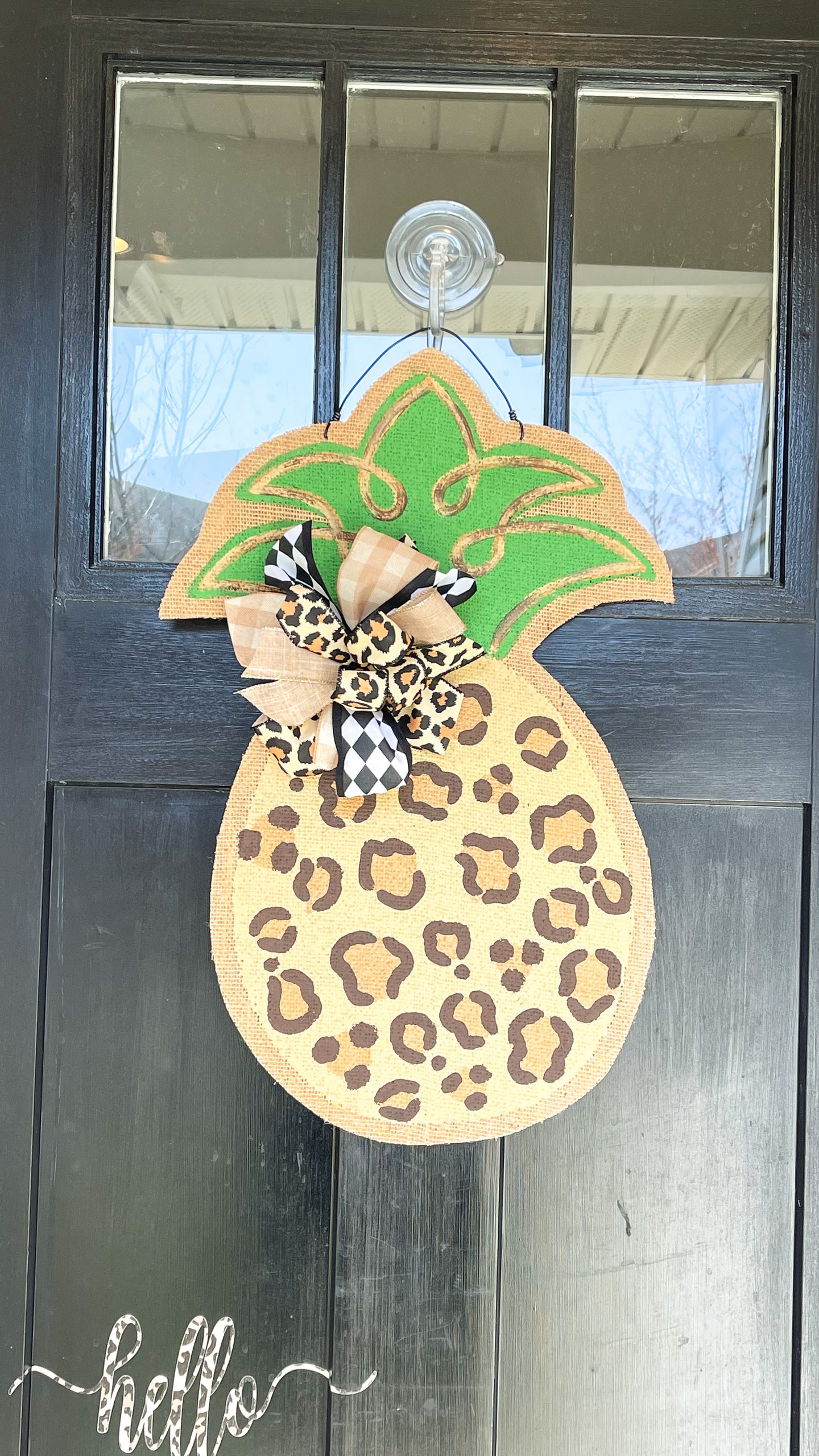 Burlap Pineapple Door Hanger in Small Leopard
