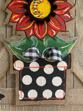 Load image into Gallery viewer, Burlap Sunflower Door Hanger - Small Red Fall in Flowerpot
