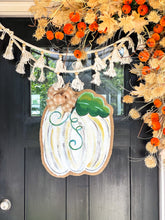 Load image into Gallery viewer, Burlap Pumpkin Door Hanger - White