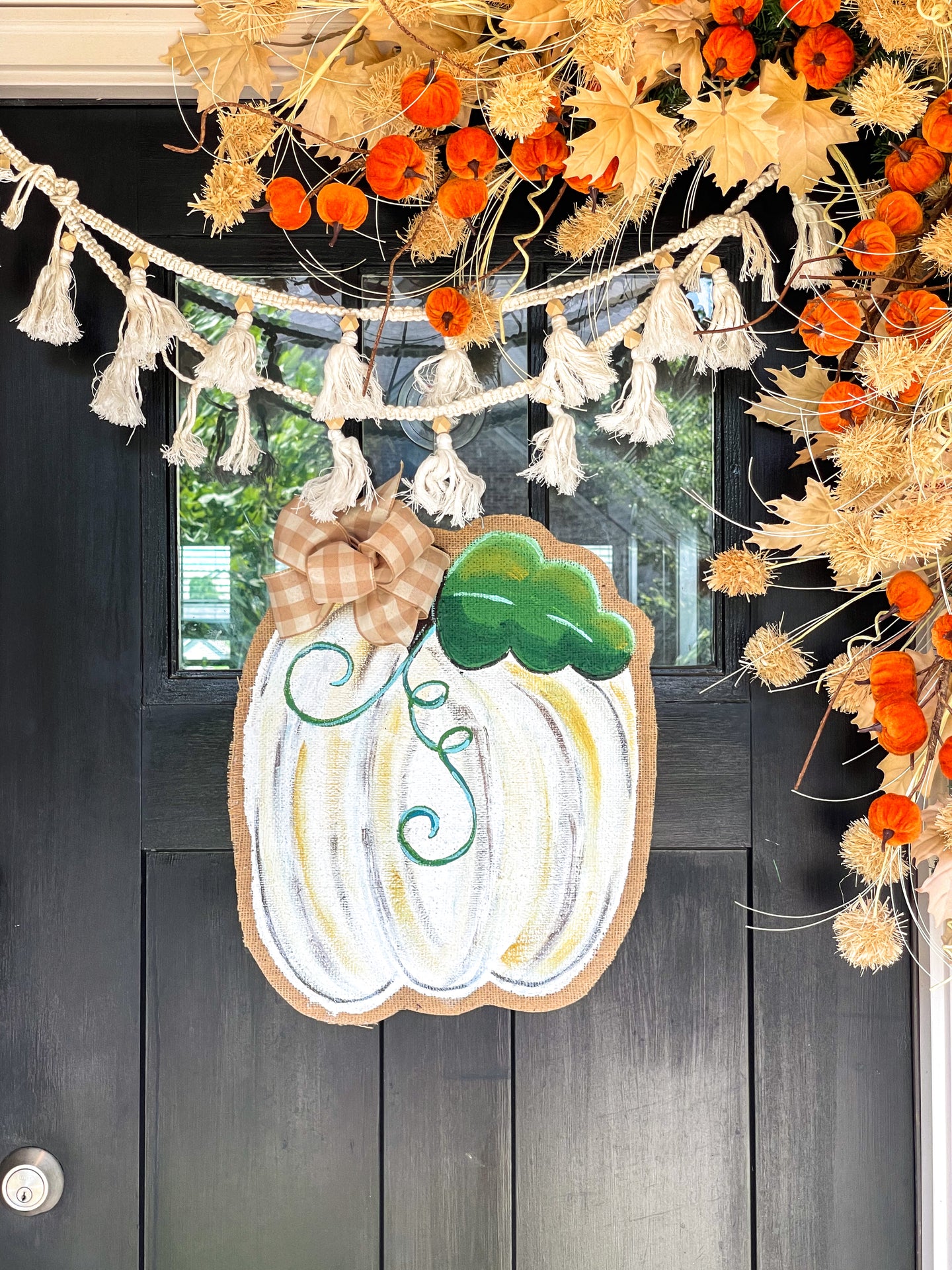 Burlap Pumpkin Door Hanger - White