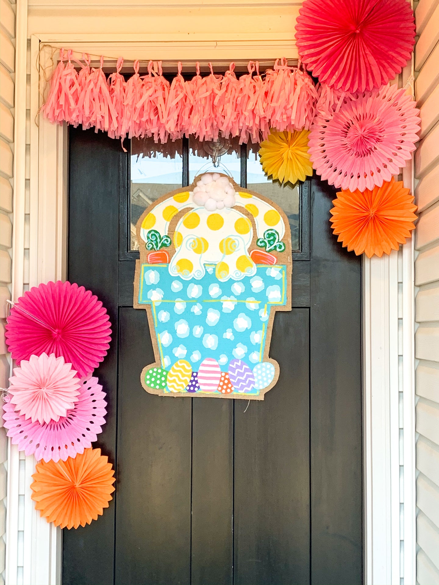 Easter Bunny Burlap Door Hanger in Leopard Pot