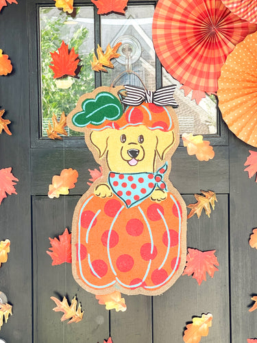 Puppy in a Pumpkin Door Hanger