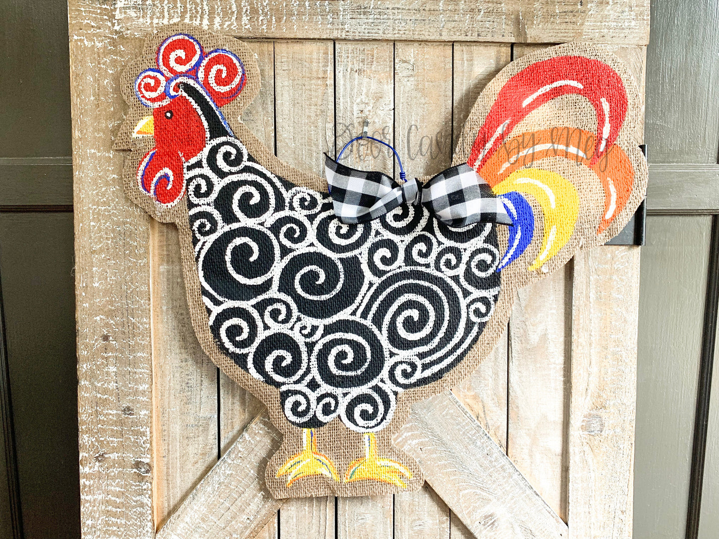 Painted Rooster Door Hanger - Swirl Pattern