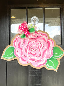 Pink Rose Swirl Burlap Door Hanger
