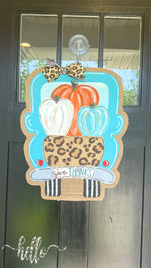 Truck with Pumpkin Door Hanger - Leopard
