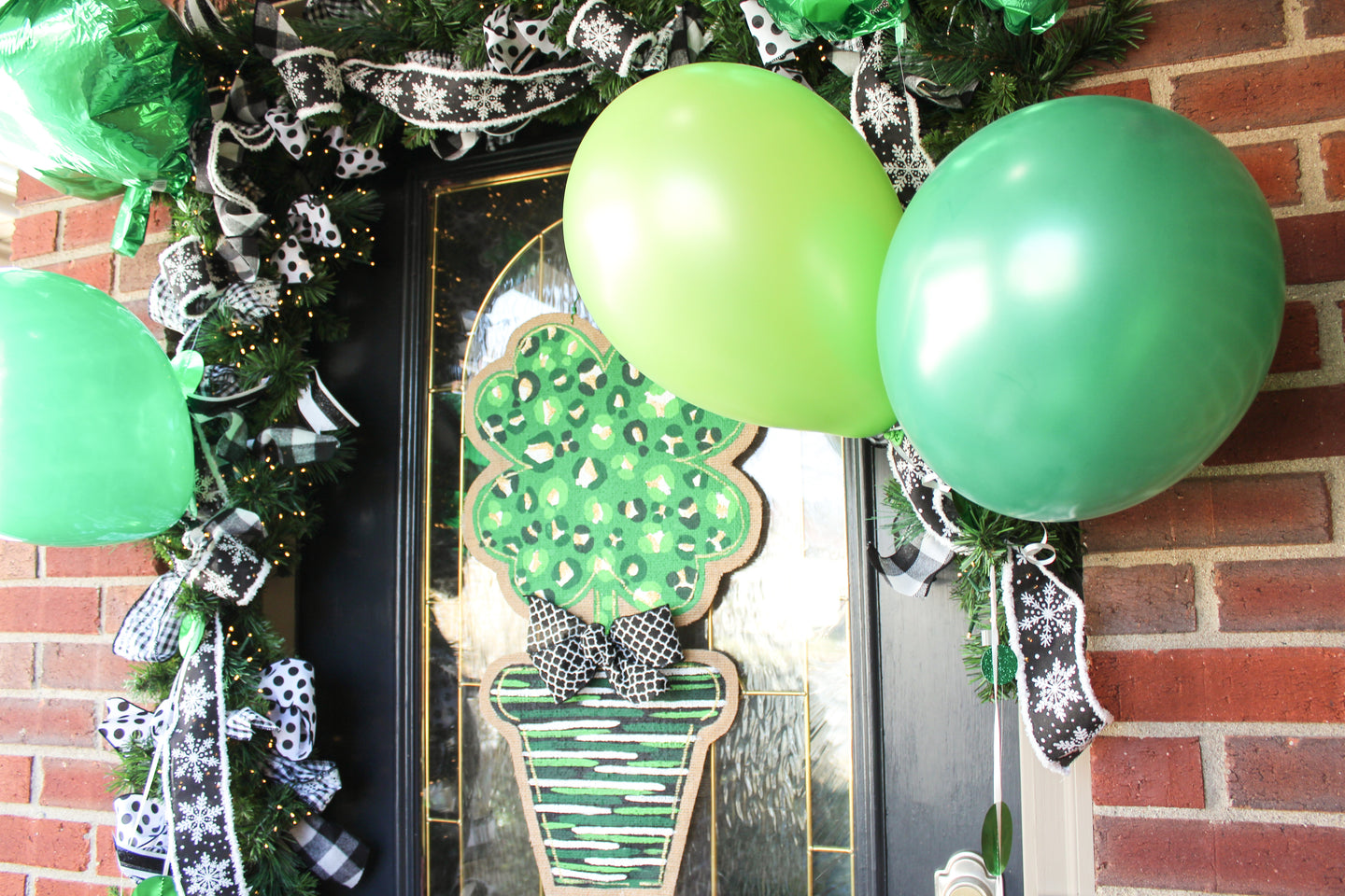 St. Patrick's Day Shamrock Leopard Topiary Door Hanger