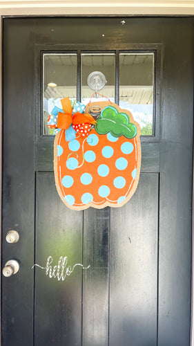 Pumpkin Door Hanger - Turquoise Polka Dots