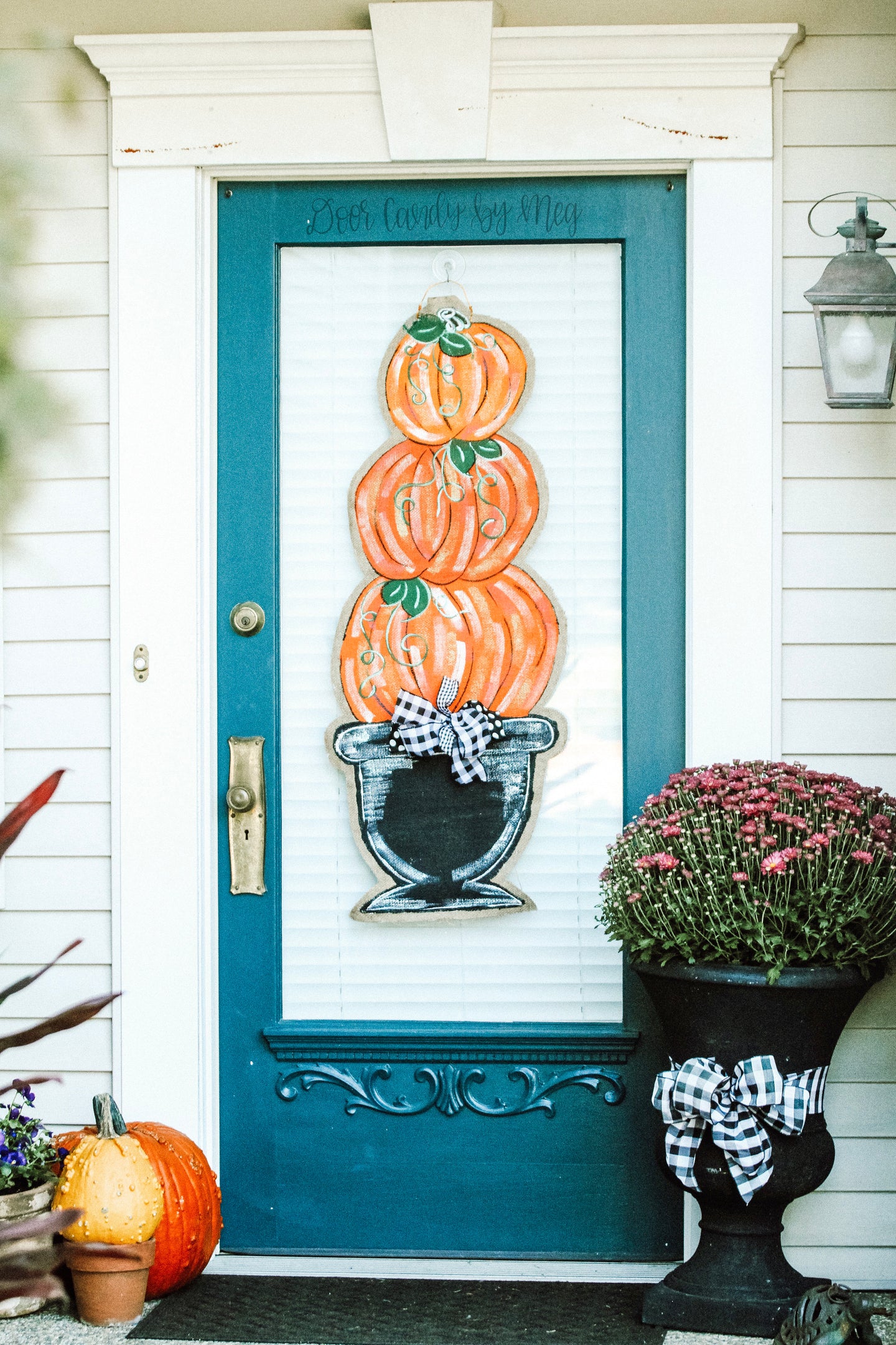 Door Hanger Pumpkin Topiary - Large Orange