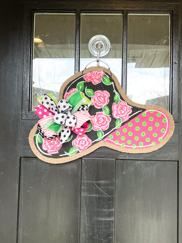 Derby Hat Burlap Door Hanger