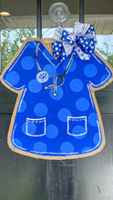 Load image into Gallery viewer, Medical Professional Door Hanger - Royal Blue Polka Dot Scrubs