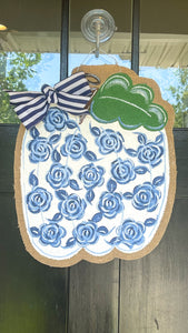 Pumpkin Door Hanger - Chinoiserie Blue Roses Pumpkin