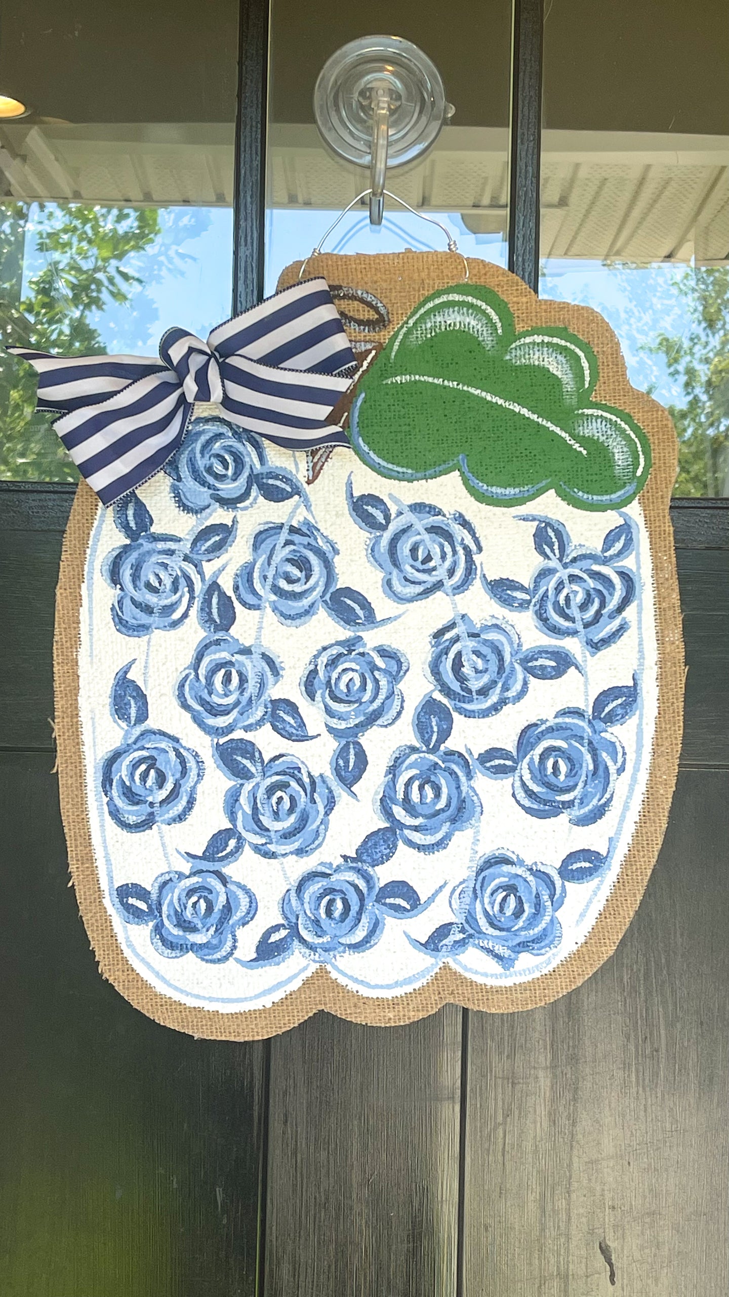 Pumpkin Door Hanger - Chinoiserie Blue Roses Pumpkin