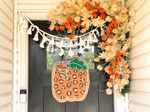 Burlap Pumpkin Door Hanger - Orange Leopard Pumpkin