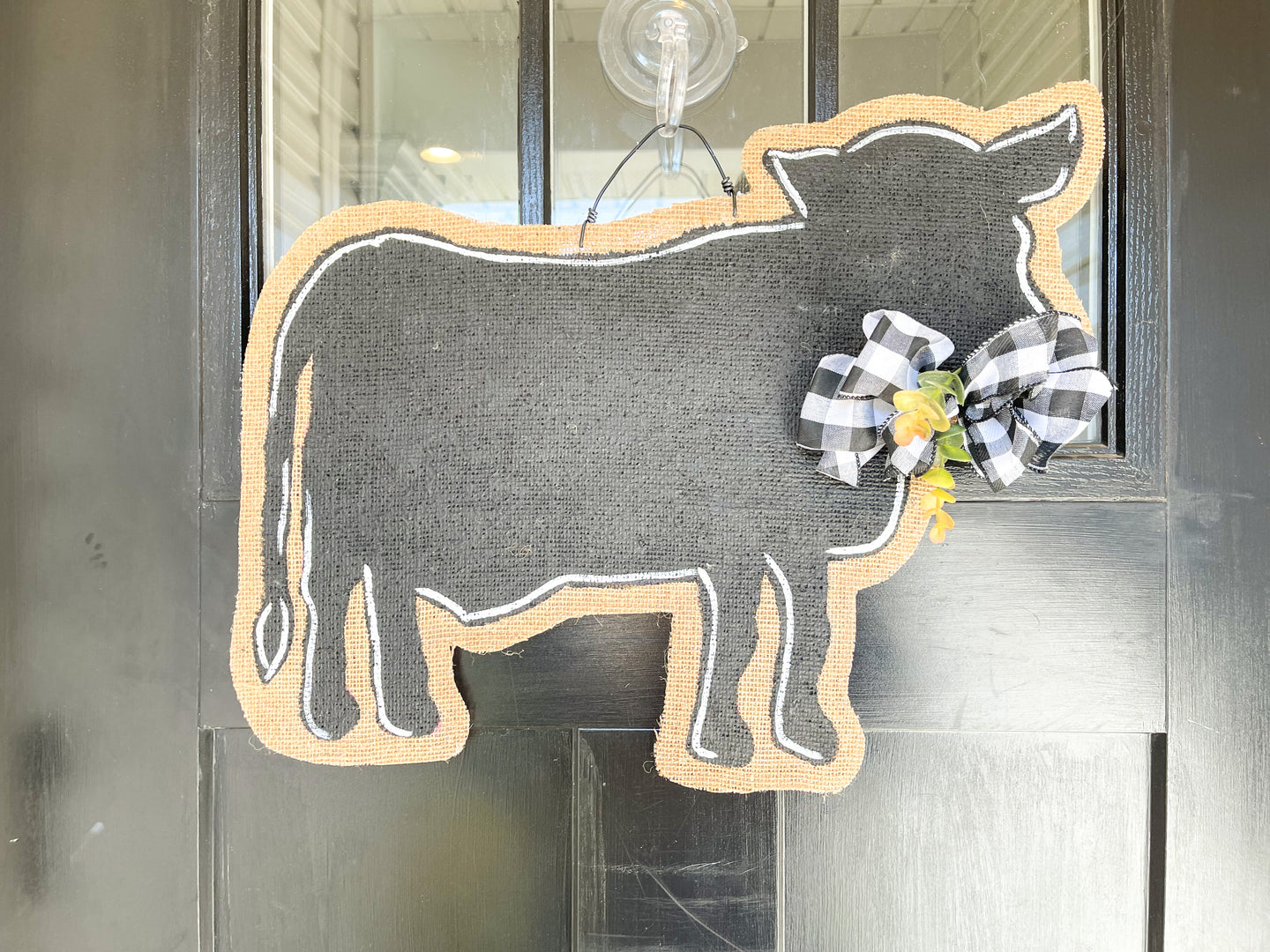 Cow Silhouette with Eucalyptus Door Hanger