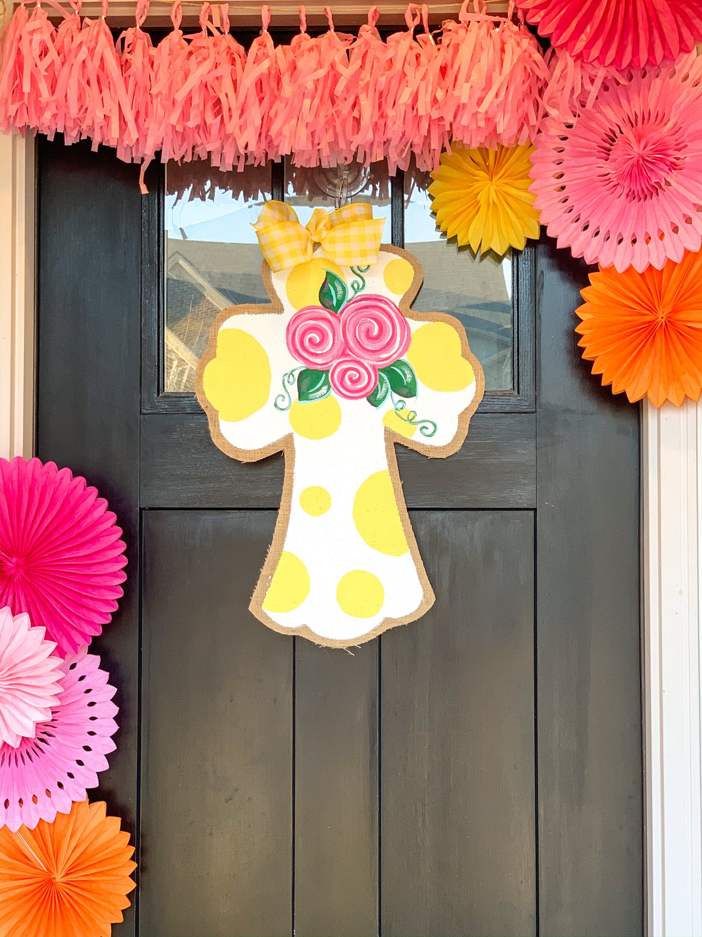 Easter Cross Door Hanger Yellow Polka Dots