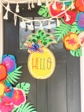 Load image into Gallery viewer, Burlap Pineapple Door Hanger in Multicolor Hello