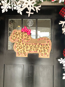 Dog Door Hanger - Doxie in Leopard