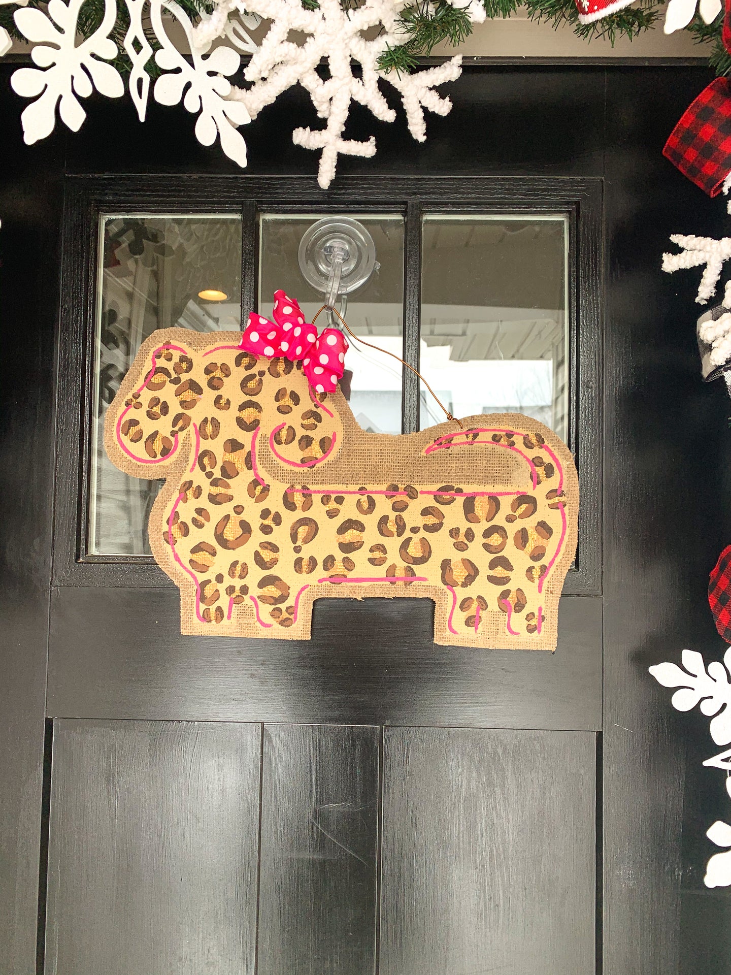 Dog Door Hanger - Doxie in Leopard