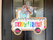 Load image into Gallery viewer, Merry and Bright Red Truck with Tree Door Hanger