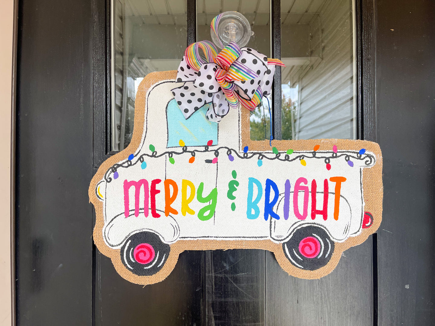 Merry and Bright Red Truck with Tree Door Hanger