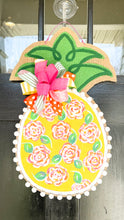 Load image into Gallery viewer, Pineapple Door Hanger - Small Watercolor Roses in Yellow