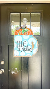 Burlap Pumpkin Door Hanger - Turquoise Pumpkin Spice Latte