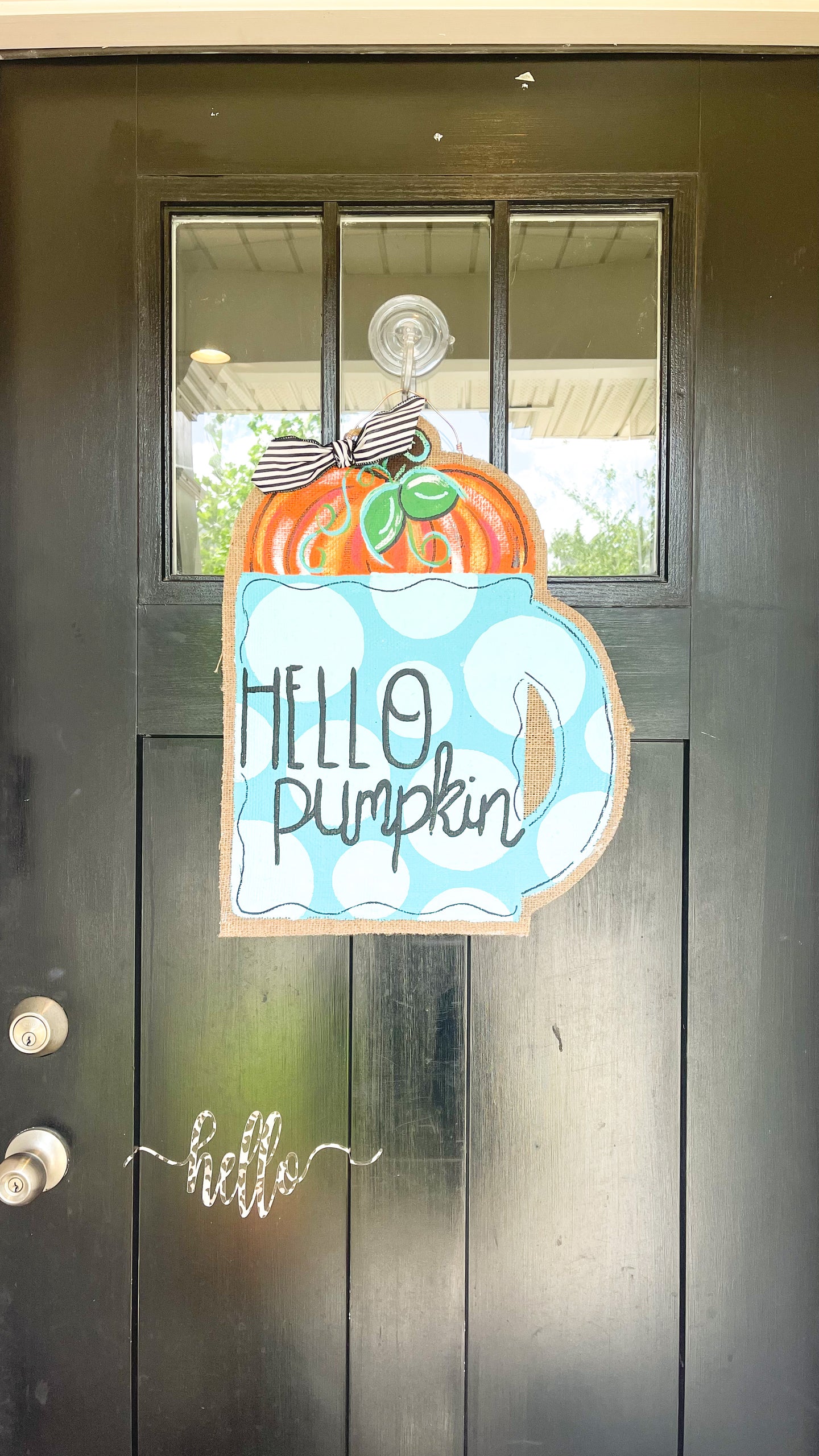 Burlap Pumpkin Door Hanger - Turquoise Pumpkin Spice Latte