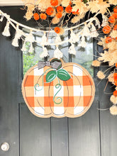 Load image into Gallery viewer, Burlap Pumpkin Door Hanger -  Buffalo Check Pumpkin in Orange
