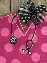 Load image into Gallery viewer, Medical Professional Door Hanger - Pink Polka Dot Scrubs
