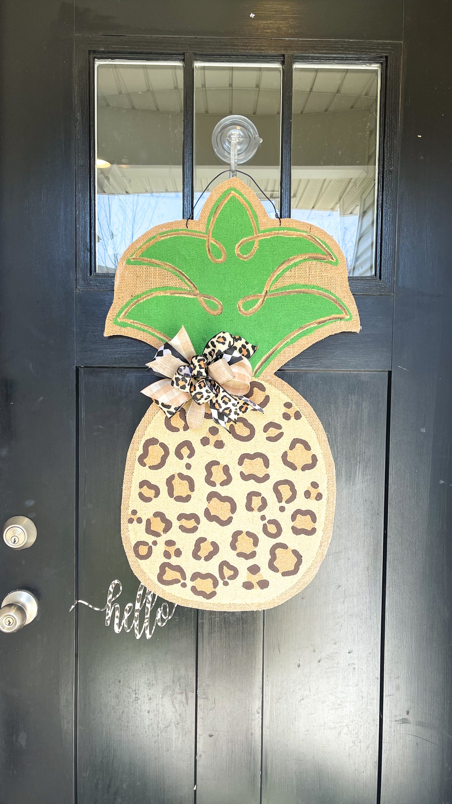 Burlap Pineapple Door Hanger in large Leopard
