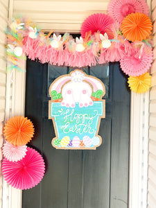 Easter Bunny Burlap Door Hanger in Pot