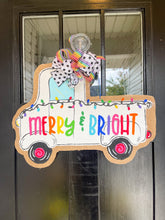Load image into Gallery viewer, Merry and Bright Red Truck with Tree Door Hanger