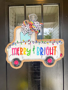 Merry and Bright Red Truck with Tree Door Hanger