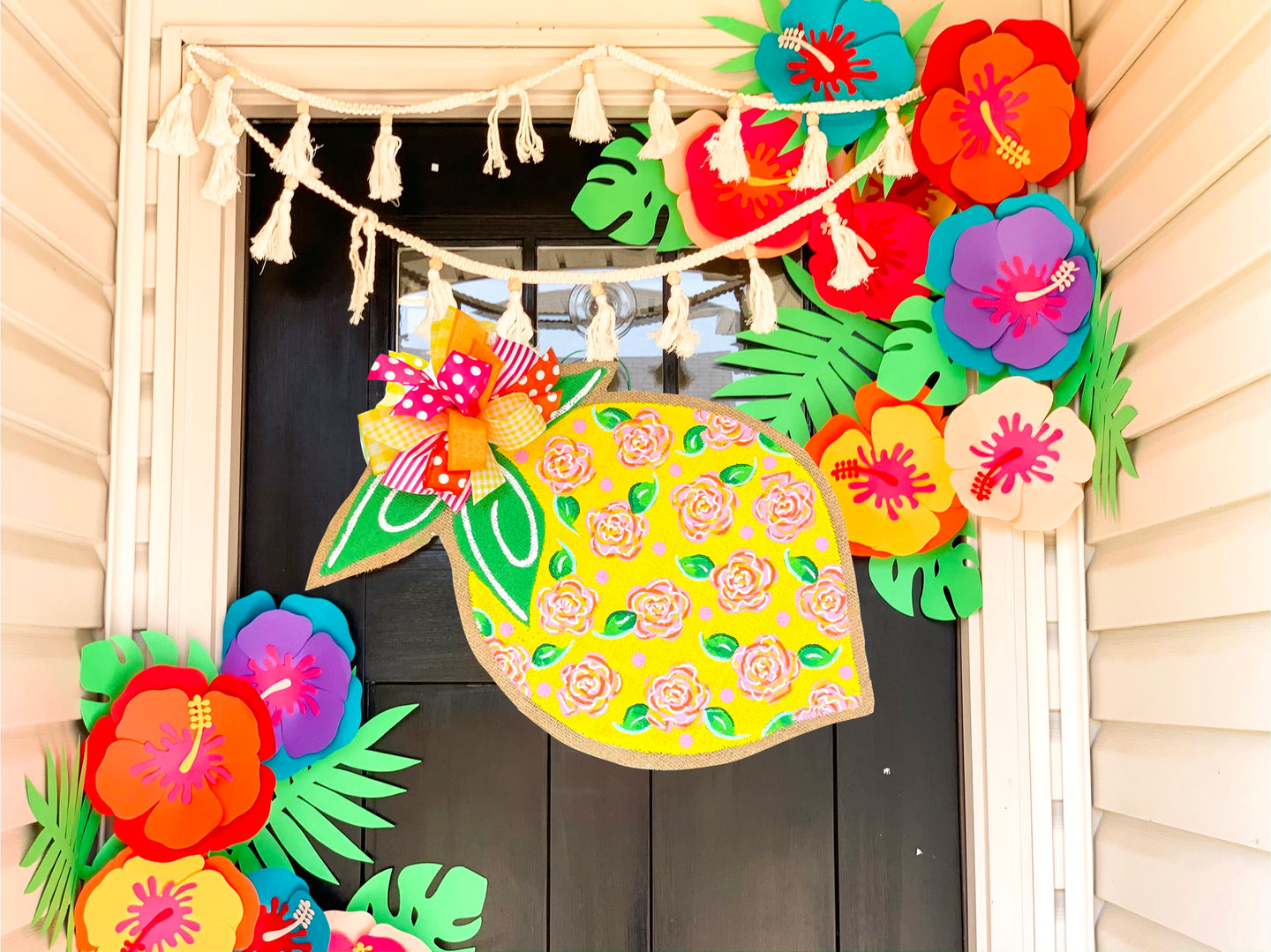 Lemon Burlap Door Hanger with Floral Print