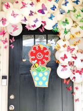 Load image into Gallery viewer, Flower Burlap Door Hanger - Red In Flowerpot with Bee