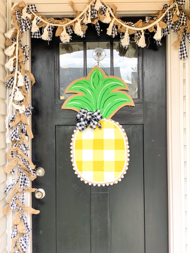 Burlap Pineapple Door Hanger Large Buffalo Check