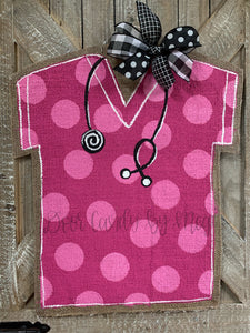 Medical Professional Door Hanger - Pink Polka Dot Scrubs