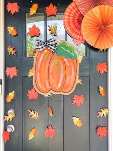 Burlap Pumpkin Door Hanger - Orange