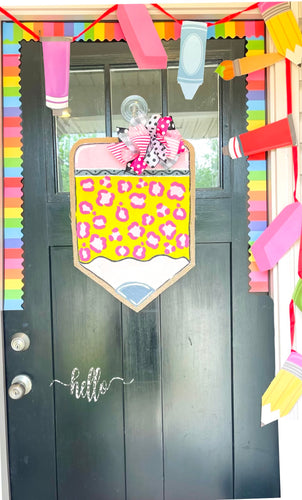 Back to School Burlap Door Hanger - Leopard Pencil