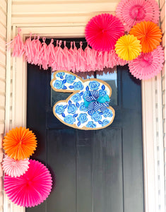 Easter Bunny Burlap Door Hanger - Blue and White Chinoiserie Roses