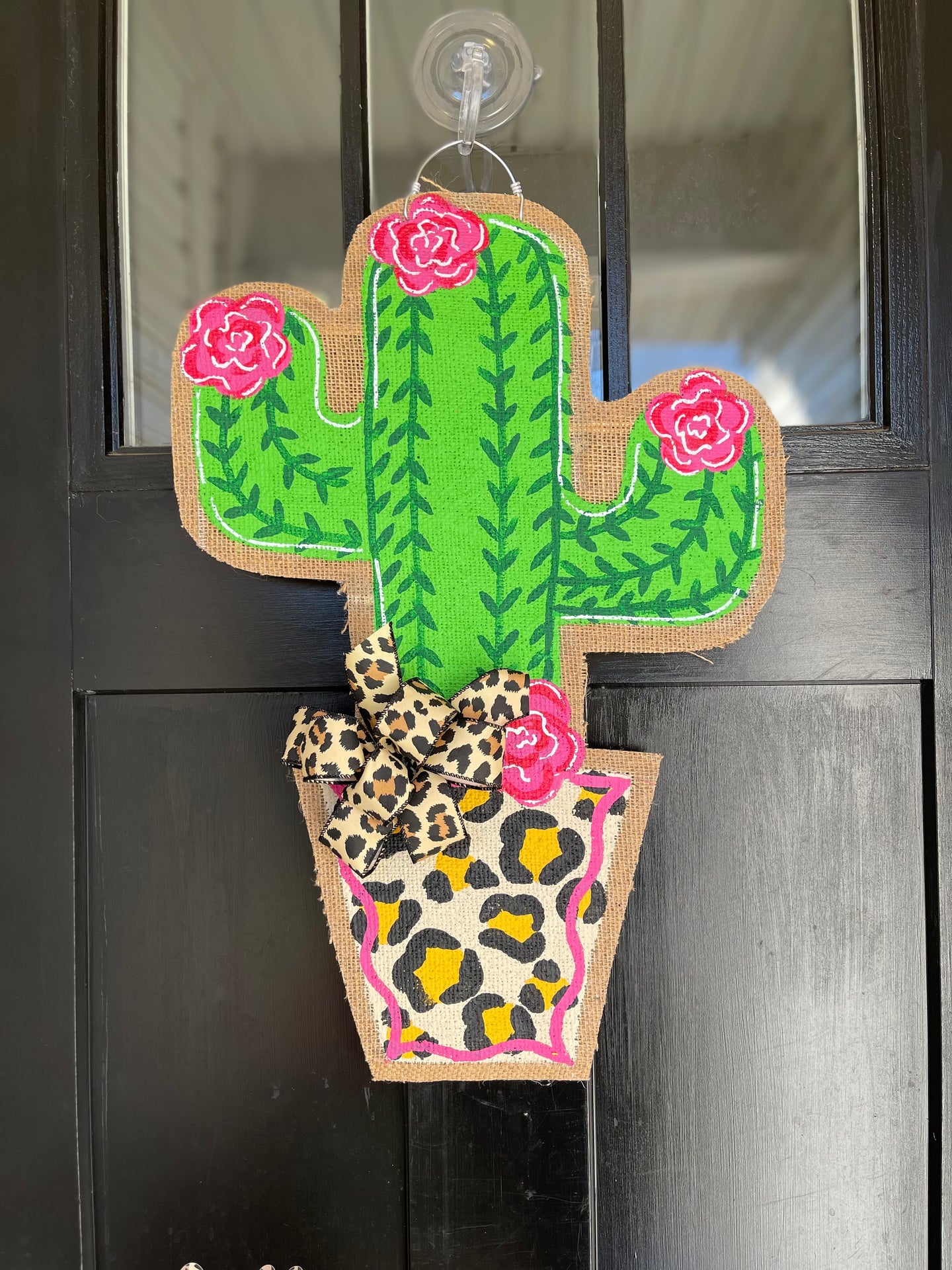 Leopard Cactus Door Hanger with Flowers